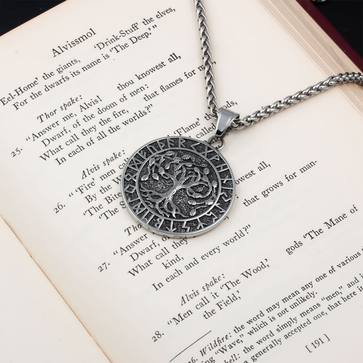 Yggdrasil World Tree Rune Pendant Necklace Stainless Steel Viking
