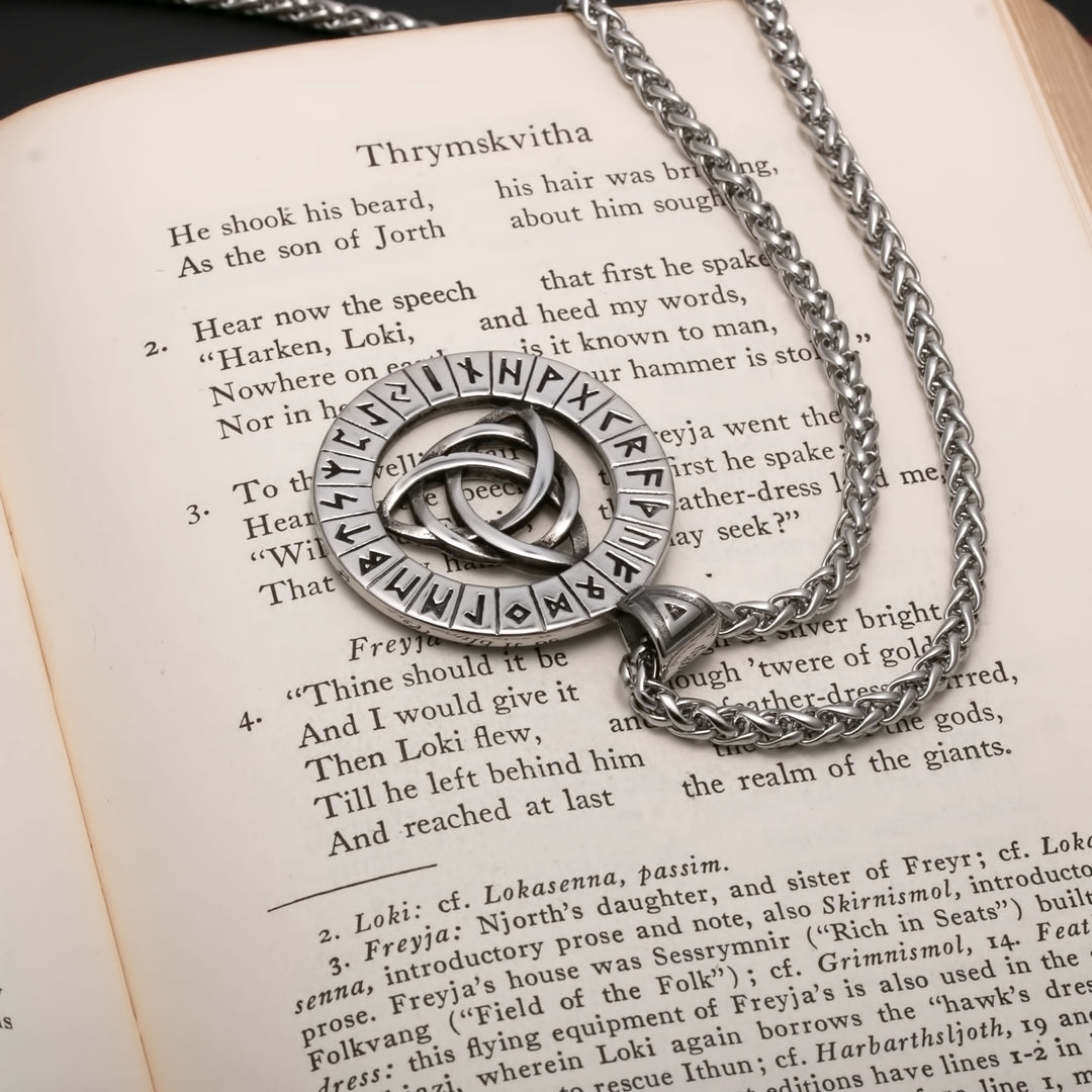 Viking Celtic Trinity Knot Rune Medallion Stainless Steel Pendant Necklace