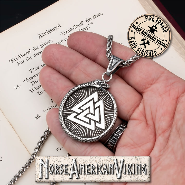 Viking Valknut Vegvisir Stainless Steel Pendant Necklace