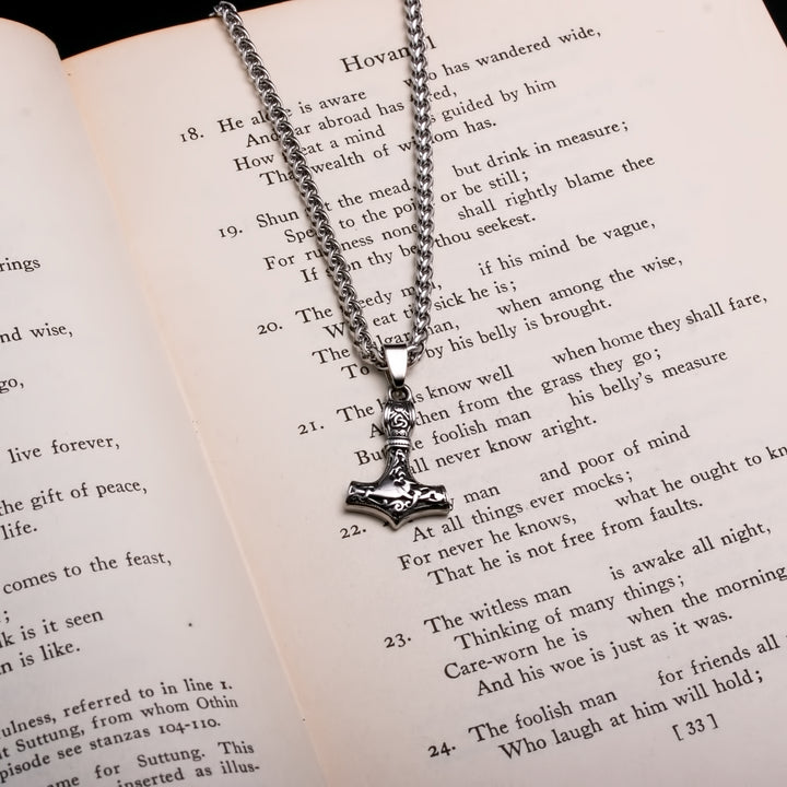 Viking Mjolnir Thor's Hammer Mini Ingwaz Rune Stainless Steel Pendant Necklace