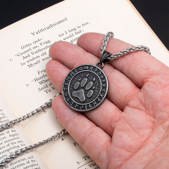 Fenrir Wolf Paw Print Viking Pendant Necklace 316L Stainless Steel