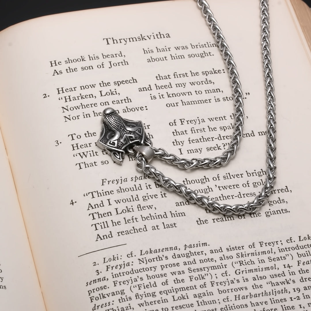 Viking Fenrir Wolf Head Stainless Steel Pendant Necklace