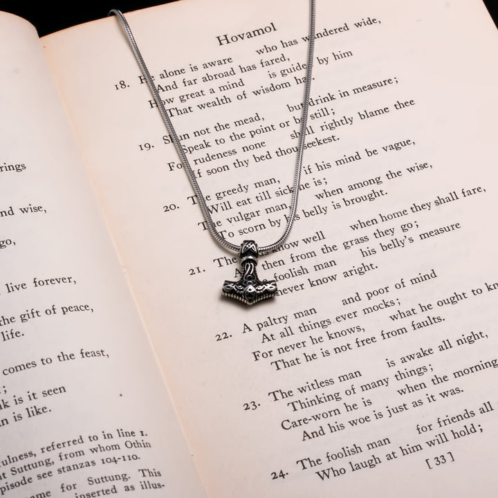 Viking Mjolnir Thor's Hammer Mini Stainless Steel Pendant Necklace 20 inches