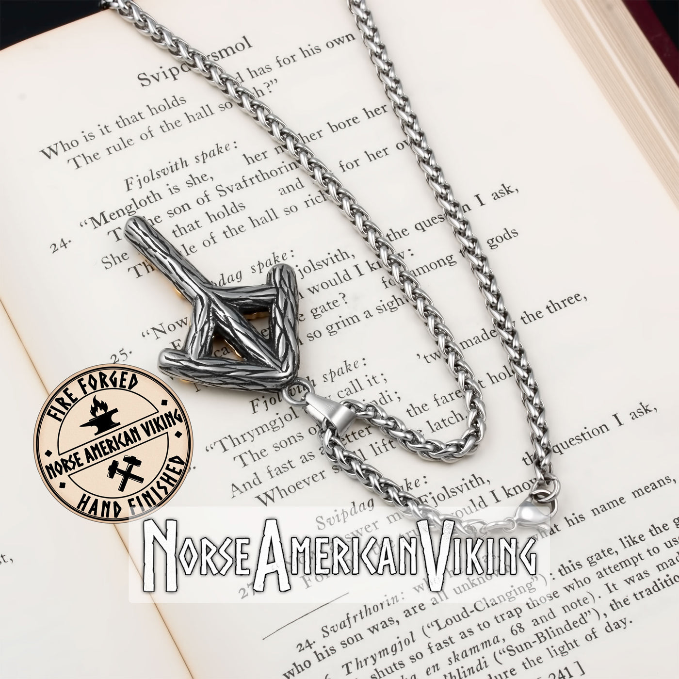 Viking Algiz Tiwaz Rune Stainless Steel Pendant Necklace