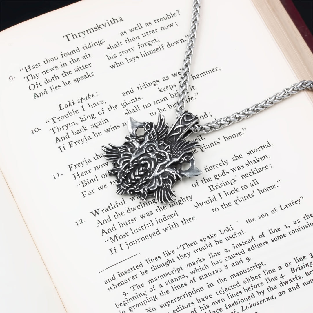 Odin Ravens Axe Pendant Necklace Stainless Steel Viking