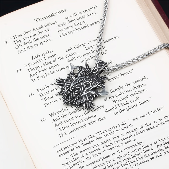 Odin Ravens Axe Pendant Necklace Stainless Steel Viking