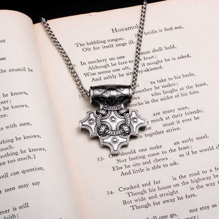 Viking Mjolnir Thor's Hammer Raven Cross Stainless Steel Pendant Necklace