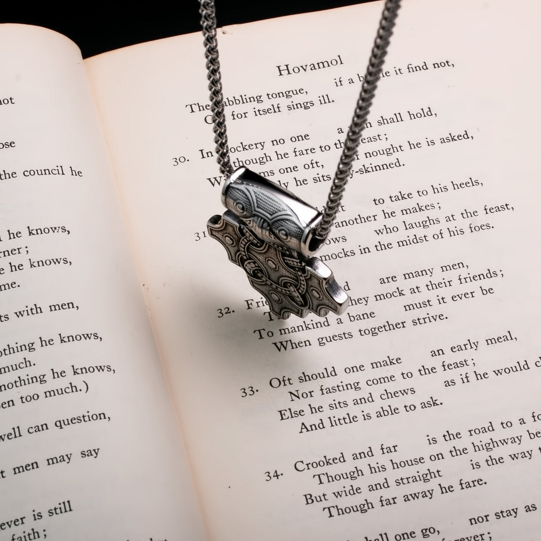Viking Mjolnir Thor's Hammer Raven Cross Stainless Steel Pendant Necklace