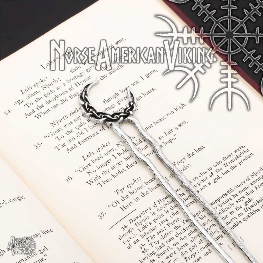 Plaited Crescent Moon Double Hair Stick Silver Tone Zinc Alloy - view 2