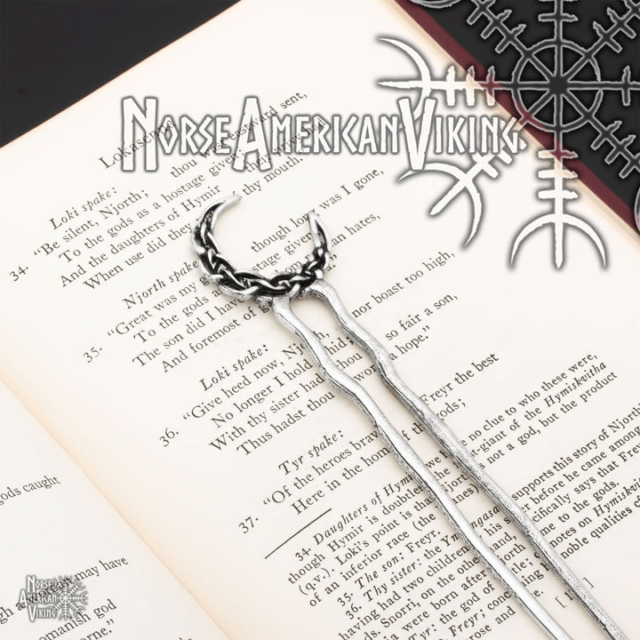 Plaited Crescent Moon Double Hair Stick Silver Tone Zinc Alloy - view 2