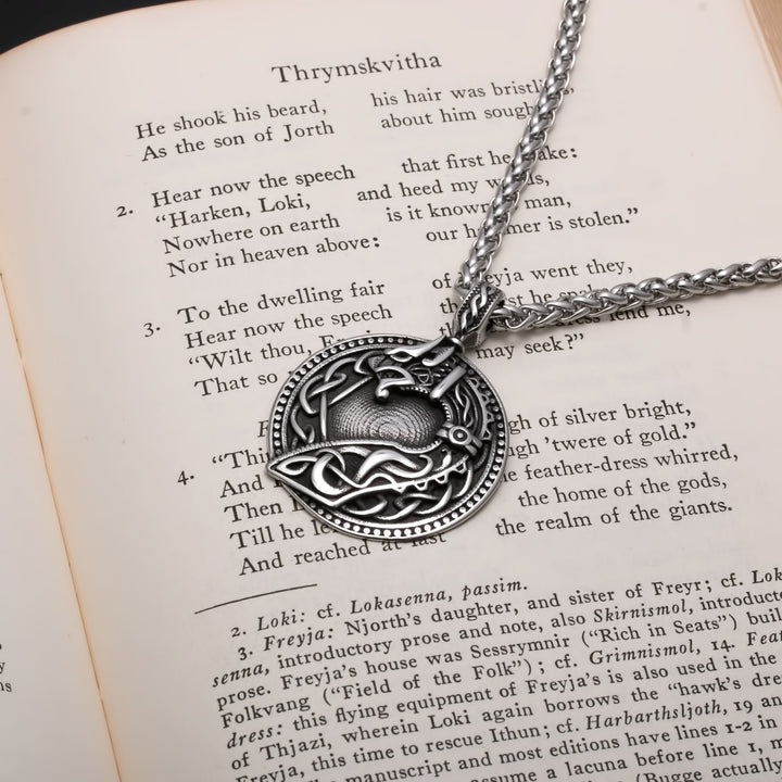 Viking Norse Dragon Medallion Stainless Steel Pendant Necklace