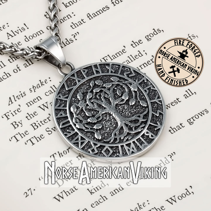 Viking Yggdrasil World Tree Rune Stainless Steel Pendant Necklace