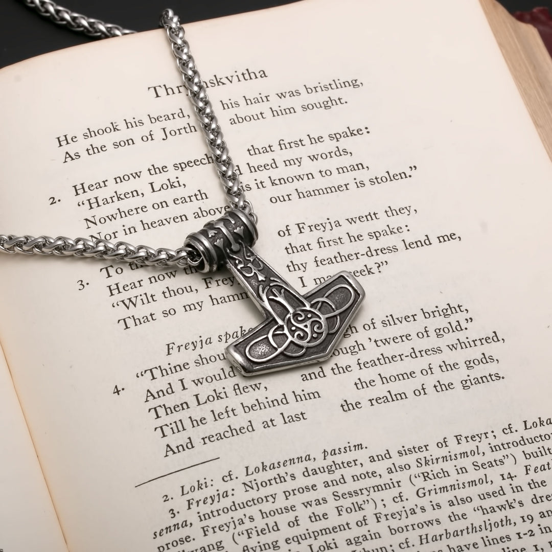 Viking Mjolnir Thor's Hammer Triskele Stainless Steel Pendant Necklace