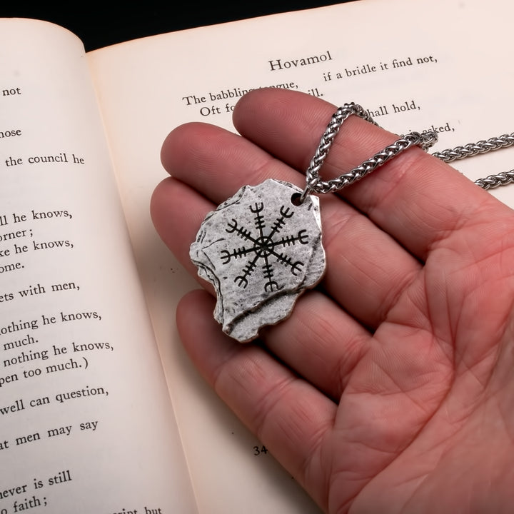 Viking Helm of Awe Ægishjálmr Rock Stainless Steel Pendant Necklace