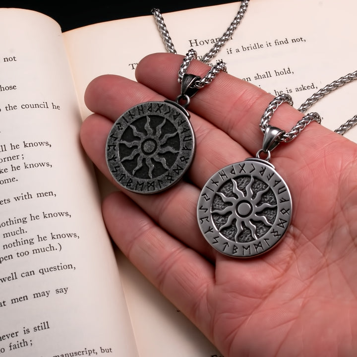 Viking Ancient Sun Rune Medallion Pendant Necklace 316L Stainless Steel