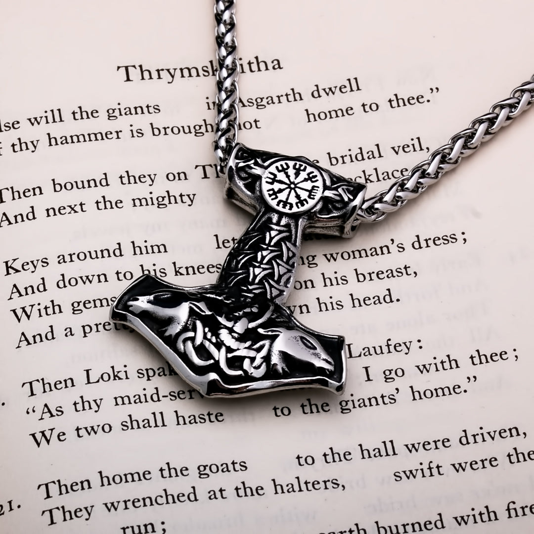 Mjolnir Vegvisir Goat Head Viking Pendant Necklace 316L Stainless Steel - view 4