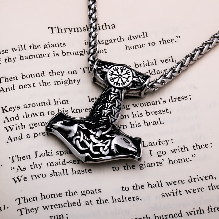 Mjolnir Vegvisir Goat Head Viking Pendant Necklace 316L Stainless Steel - view 4