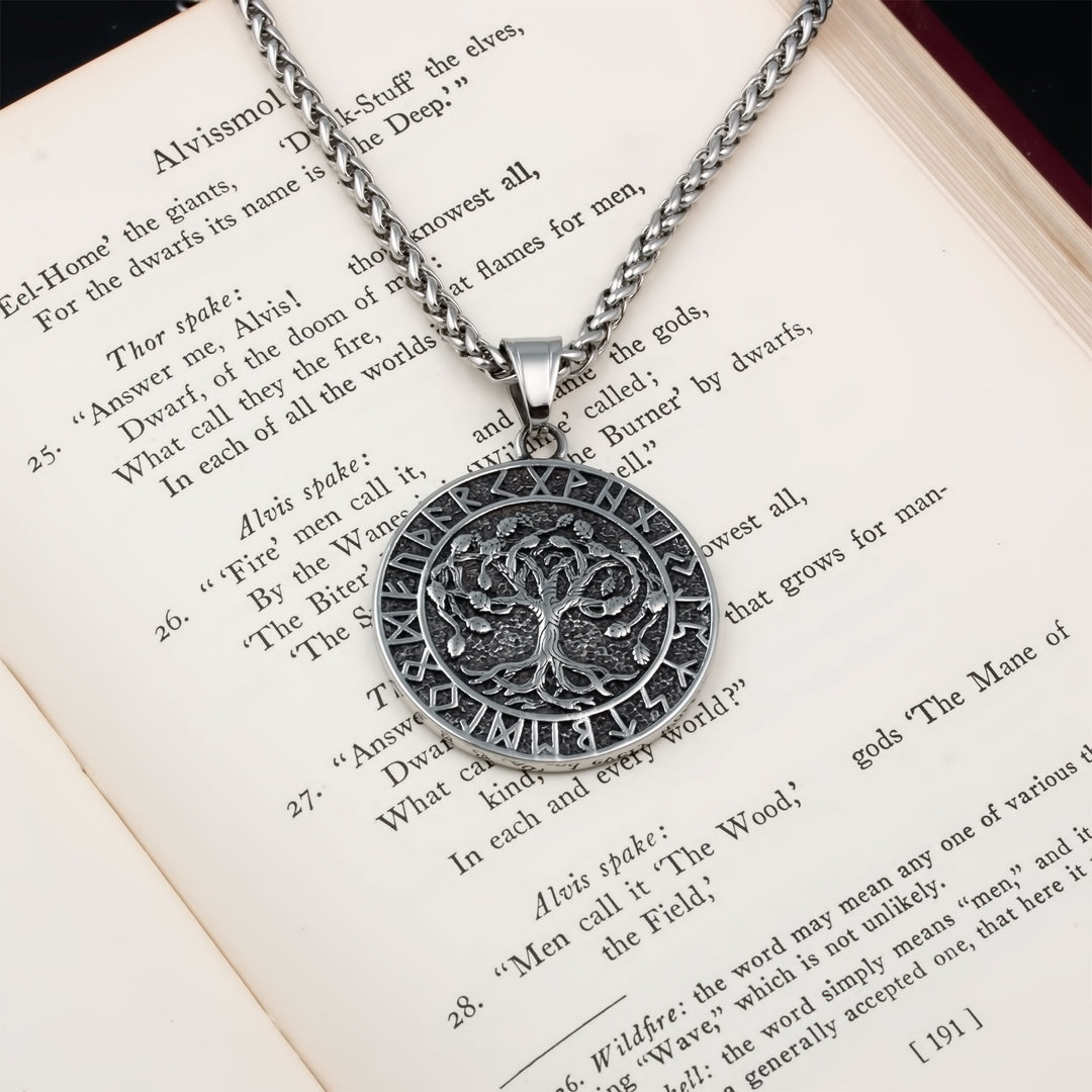 Yggdrasil World Tree Rune Pendant Necklace Stainless Steel Viking