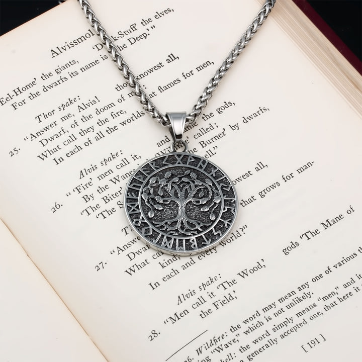 Yggdrasil World Tree Rune Pendant Necklace Stainless Steel Viking