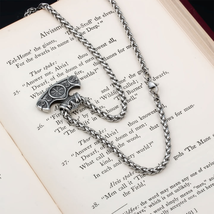 Axe Helm of Awe Mini Pendant Necklace 316L Stainless Steel Viking