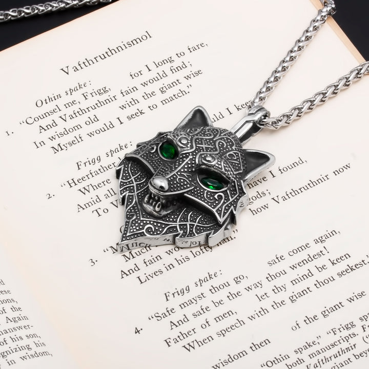 Fenrir Wolf Head Pendant Necklace Stainless Steel Viking