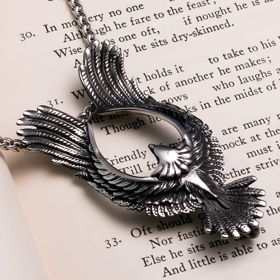 Viking Flying Raven Stainless Steel Pendant Necklace