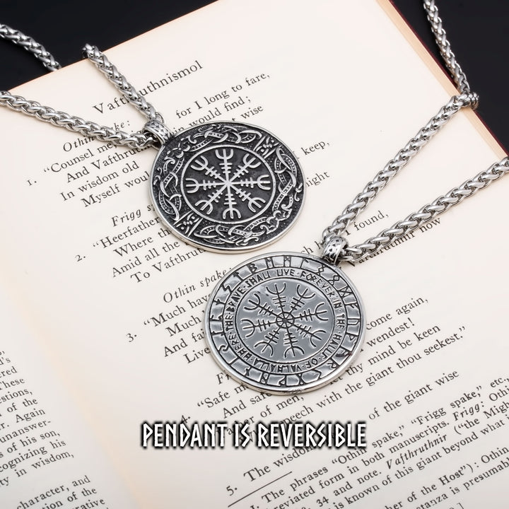 Viking Helm of Awe Elder Futhark Rune 316L Stainless Steel Pendant Necklace