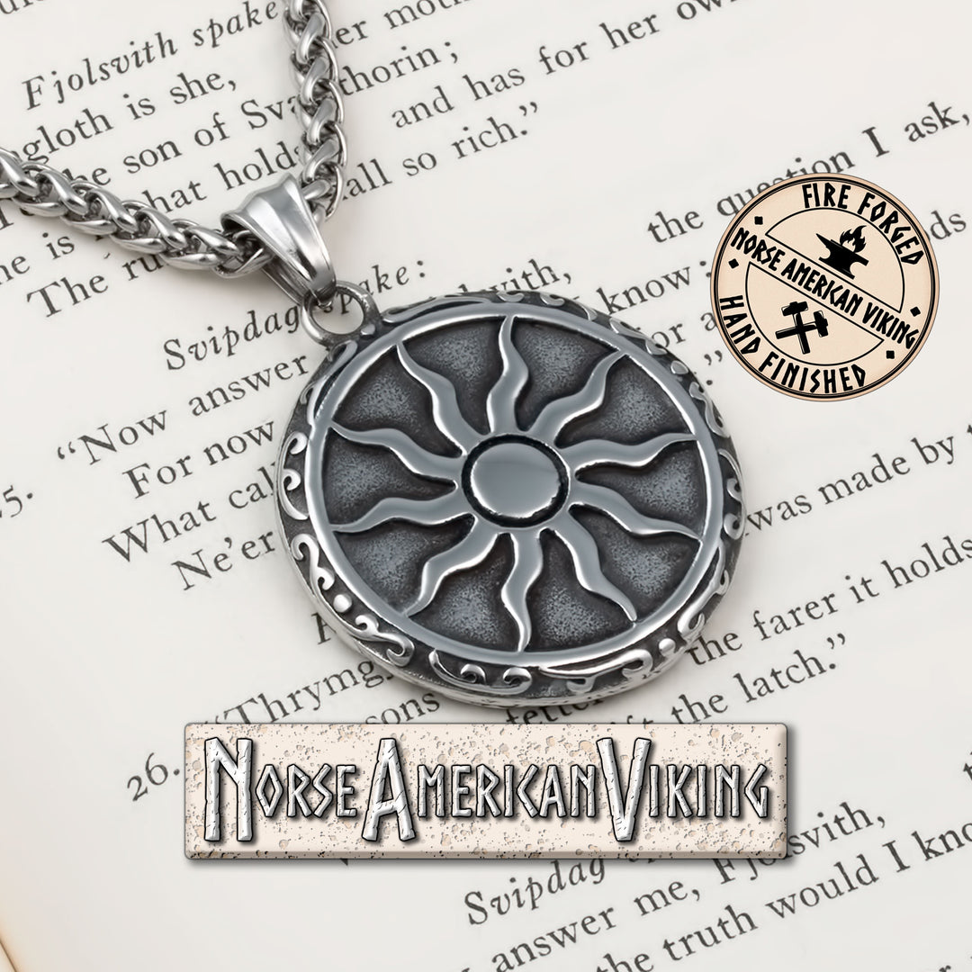 Viking Sun Medallion Stainless Steel Pendant Necklace