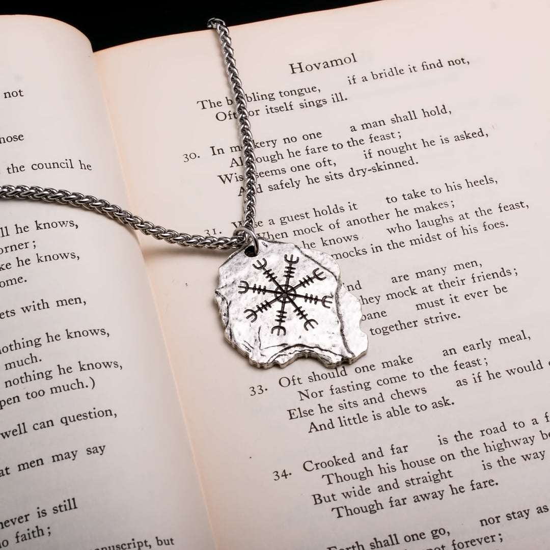 Viking Helm of Awe Ægishjálmr Rock Stainless Steel Pendant Necklace