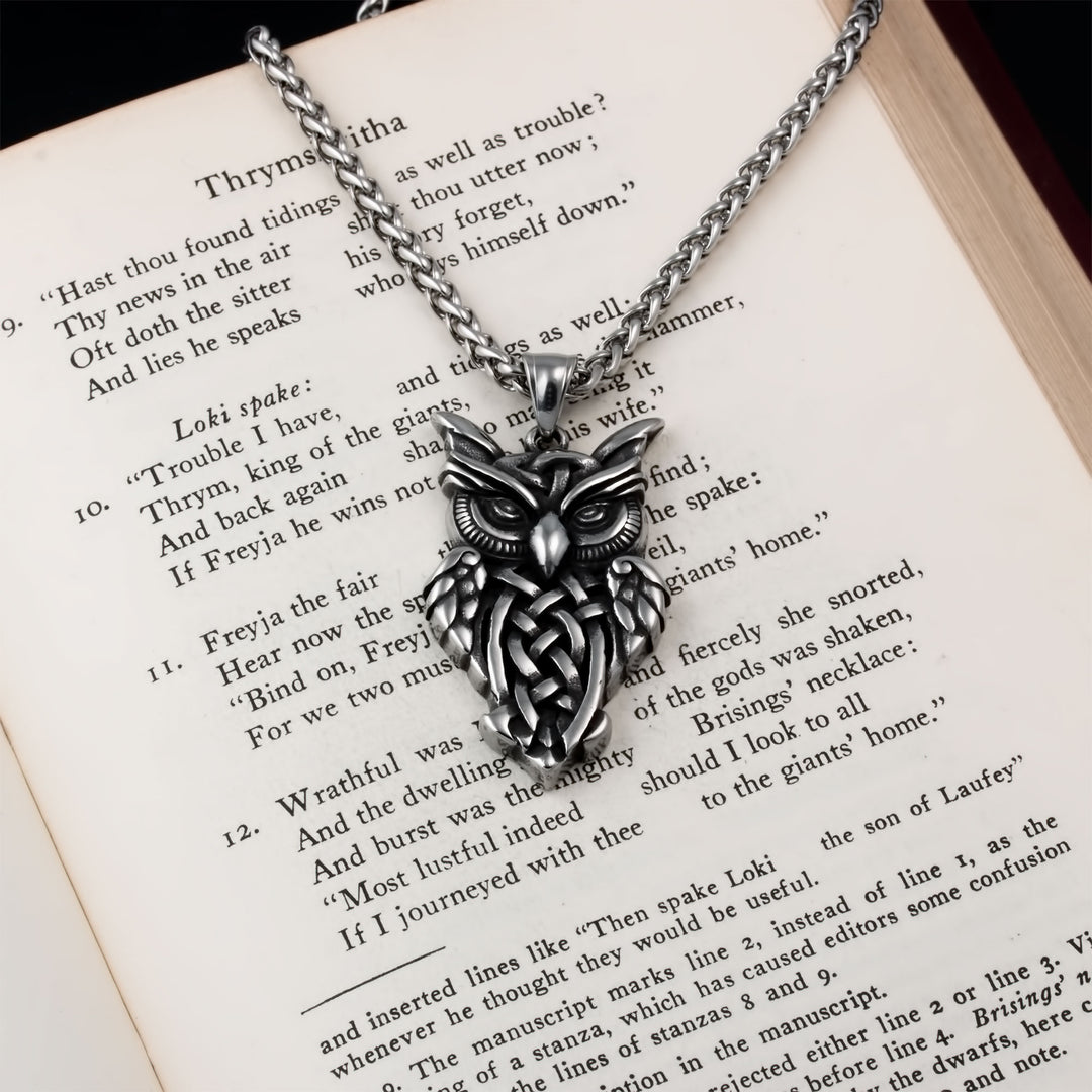 Celtic Owl Pendant Necklace Stainless Steel Viking