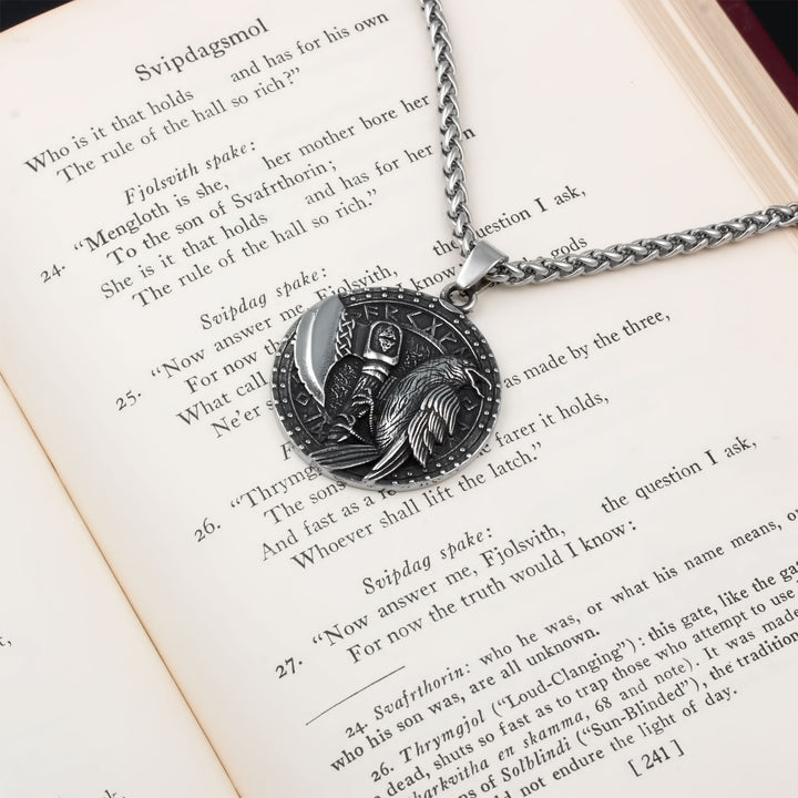 Raven Axe Rune Pendant Necklace Stainless Steel Viking