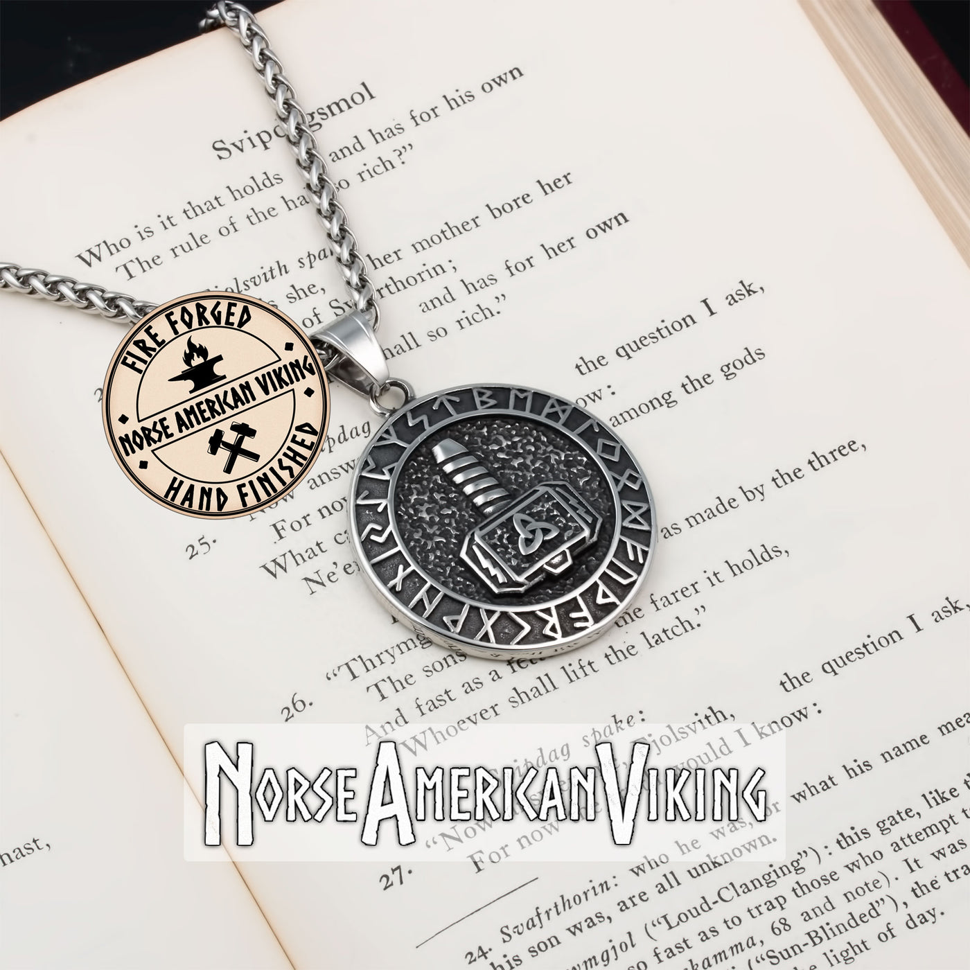 Viking Mjolnir Rune Medallion Stainless Steel Pendant Necklace
