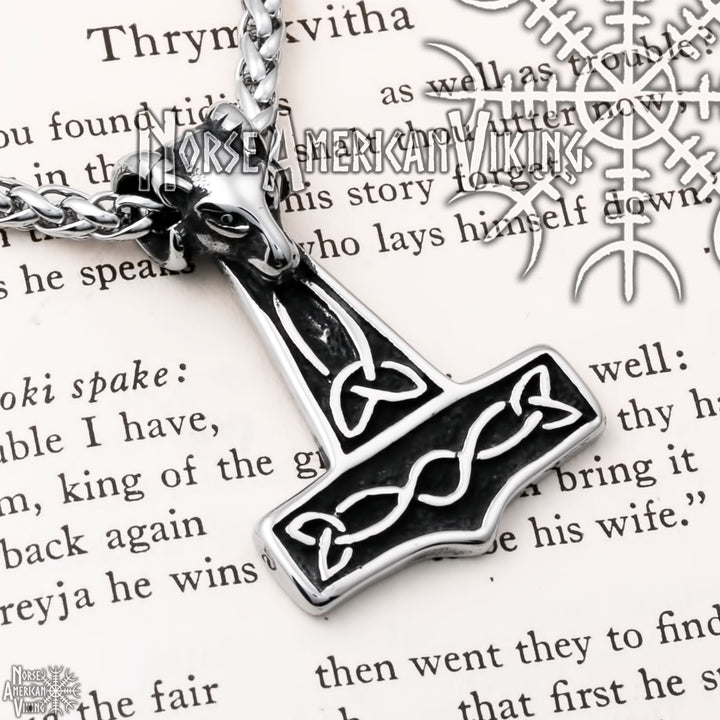 Viking Mjolnir Thor's Hammer Goat Head Stainless Steel Pendant Necklace