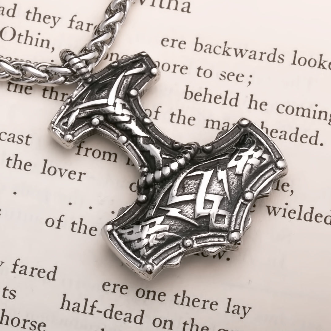Mjolnir Tribal Viking Pendant Necklace 316L Stainless Steel