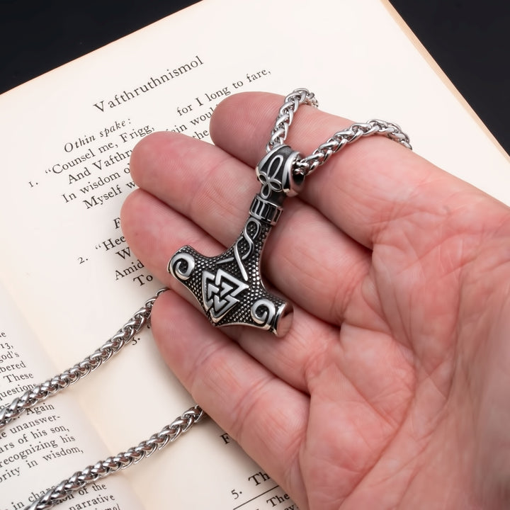Viking Mjolnir Thor's Hammer Valknut Stainless Steel Pendant Necklace