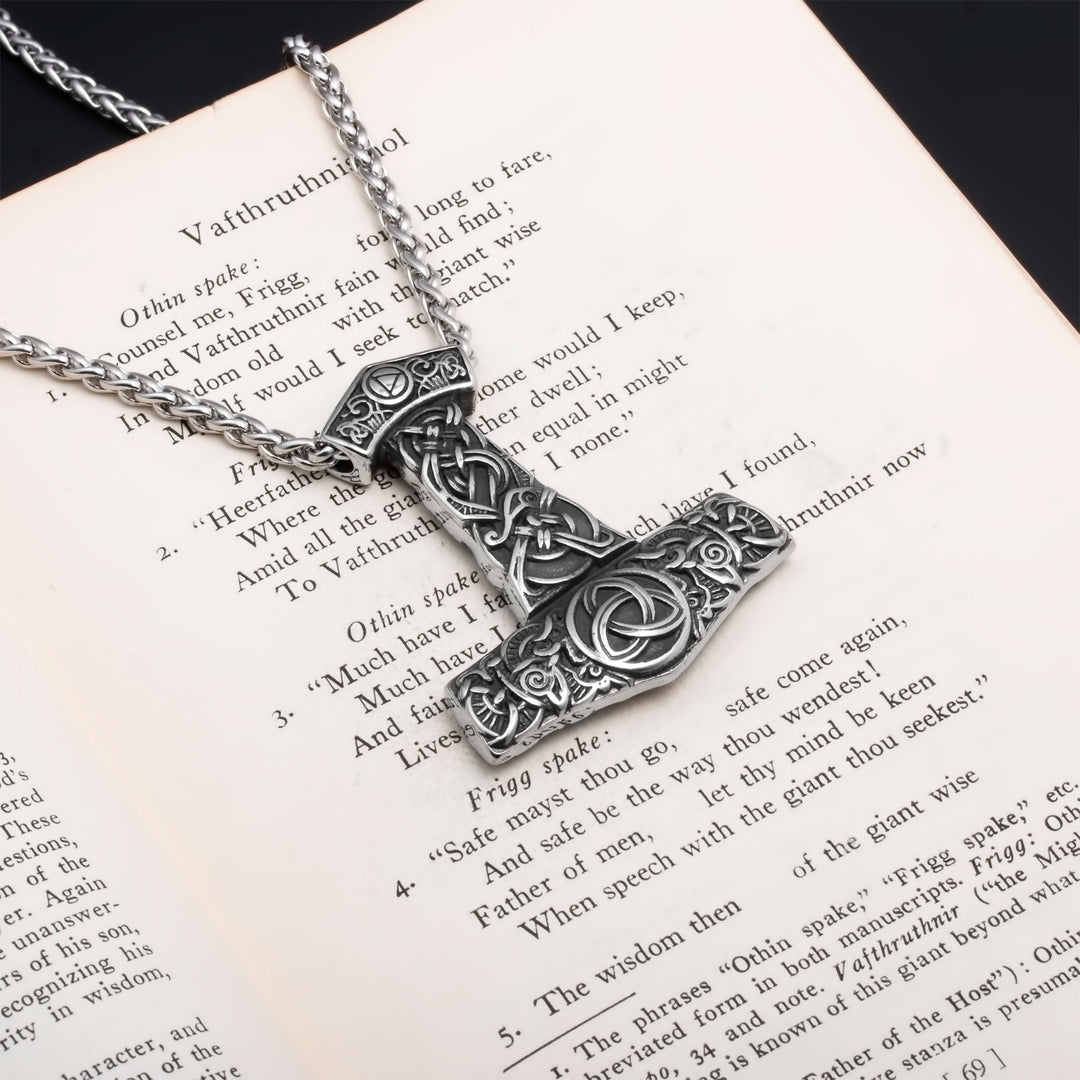 Mjolnir Thor's Hammer Trinity Pendant Necklace Stainless Steel Viking