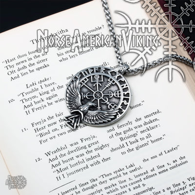 Viking Compass Vegvisir Rune Raven Valknut Stainless Steel Pendant Necklace