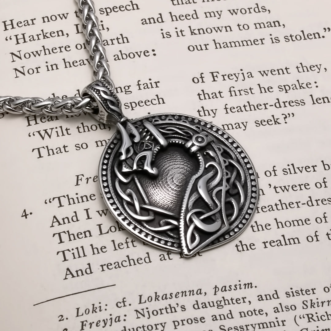 Viking Norse Dragon Medallion Stainless Steel Pendant Necklace