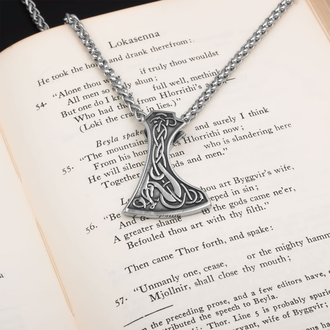 Axe Norse Dragon Pendant Necklace Stainless Steel Viking