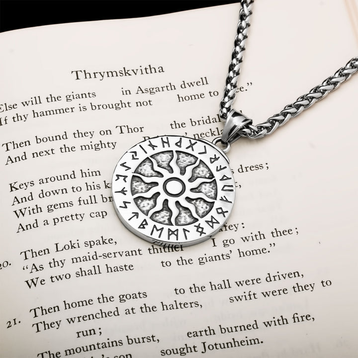 Sun Rune Pendant Necklace Stainless Steel Viking