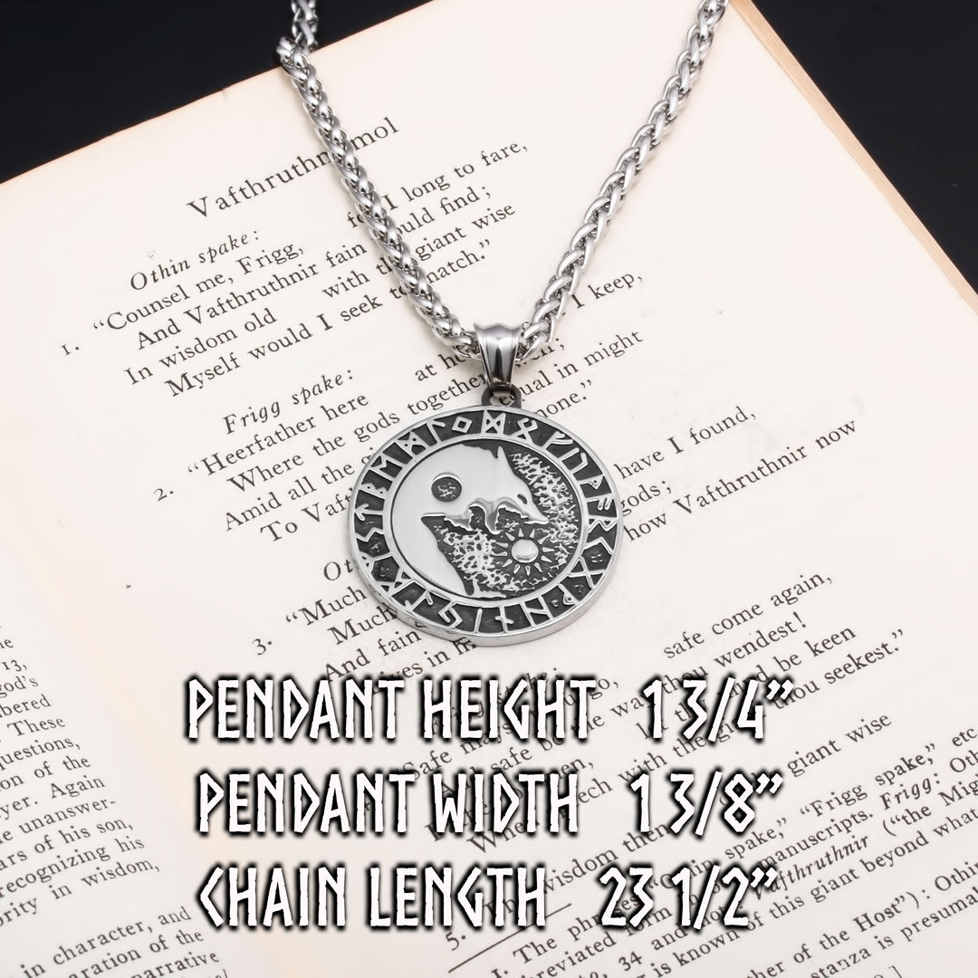 Fenrir Wolf Rune Yin Pol Viking Pendant Necklace 316L Stainless Steel - view 3