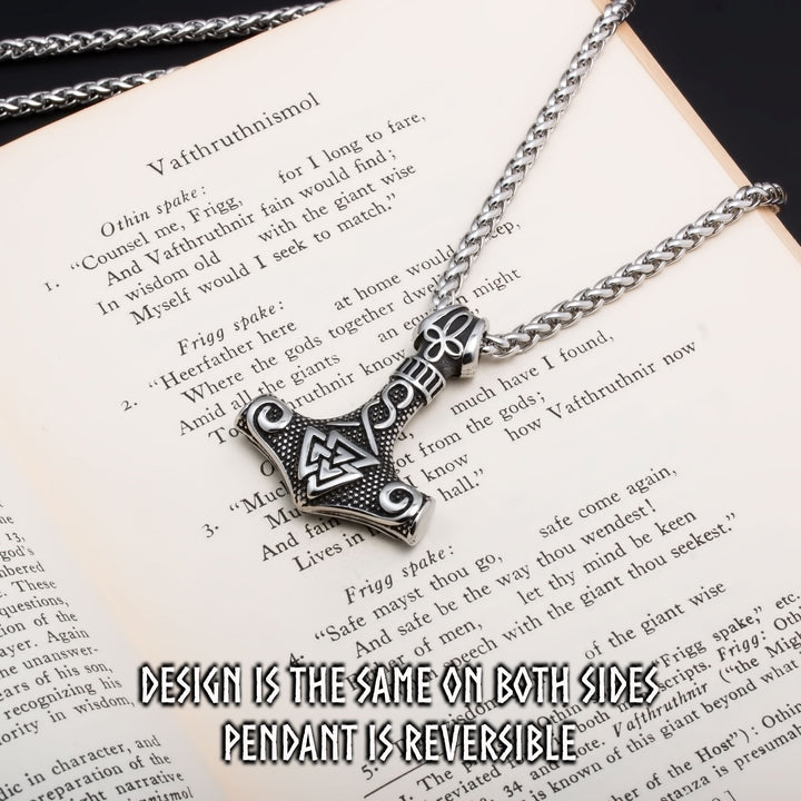 Viking Mjolnir Thor's Hammer Valknut Stainless Steel Pendant Necklace