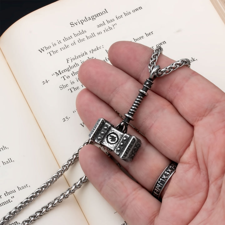 Mjolnir Thor's Hammer Pendant Necklace Stainless Steel Viking