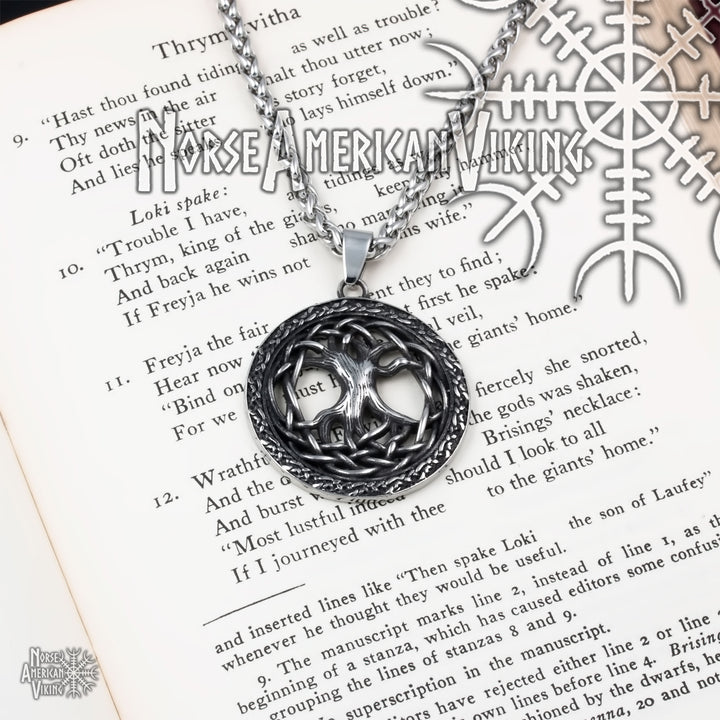 Viking Yggdrasil World Ash Tree Stainless Steel Pendant Necklace