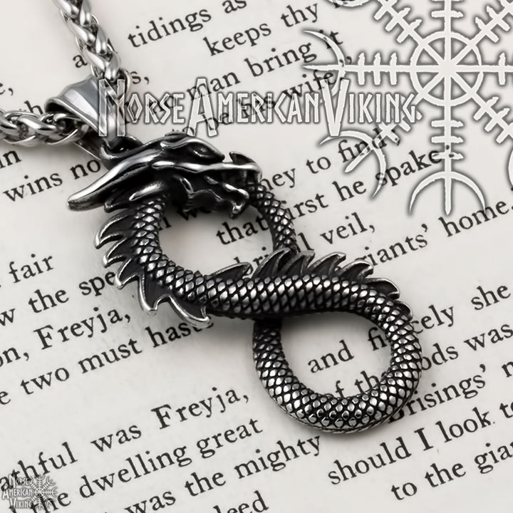 Viking Midgard Serpent Infinity Stainless Steel Pendant Necklace