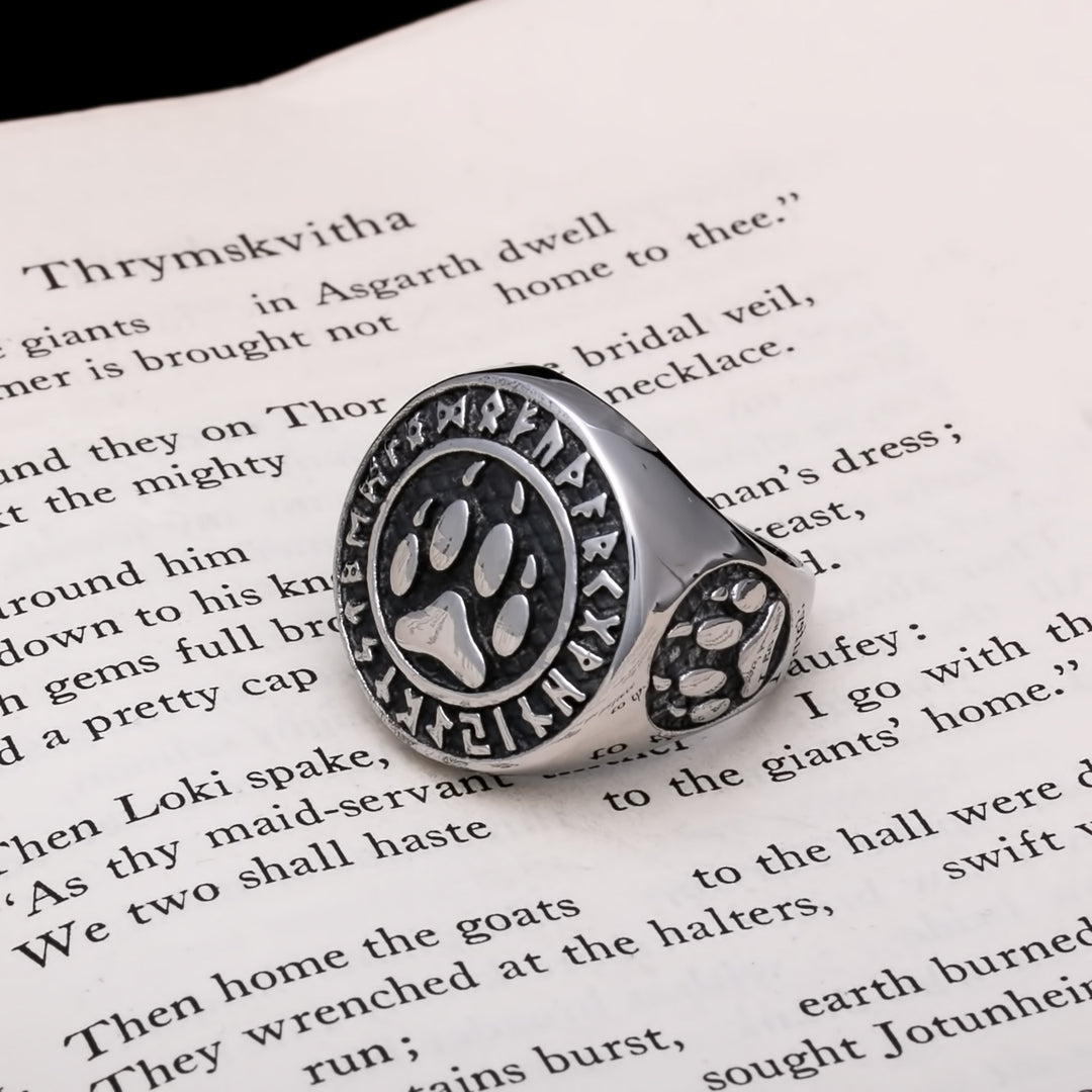 Viking Fenrir Wolf Paw Print Ring 316L Stainless Steel Size 7