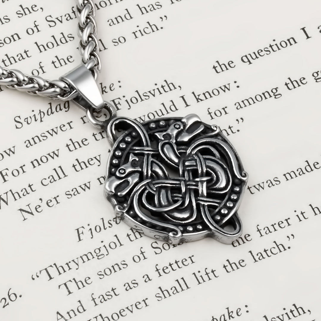 Norse Dragon Fafnir Rune Pendant Necklace Stainless Steel Viking