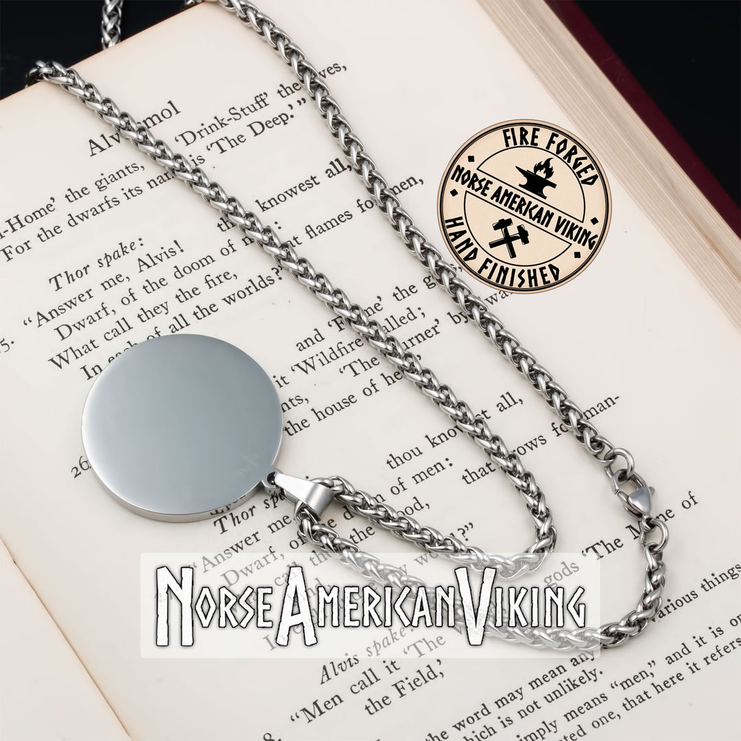 Viking Wolf Rune Sun and Moon Stainless Steel Pendant Necklace