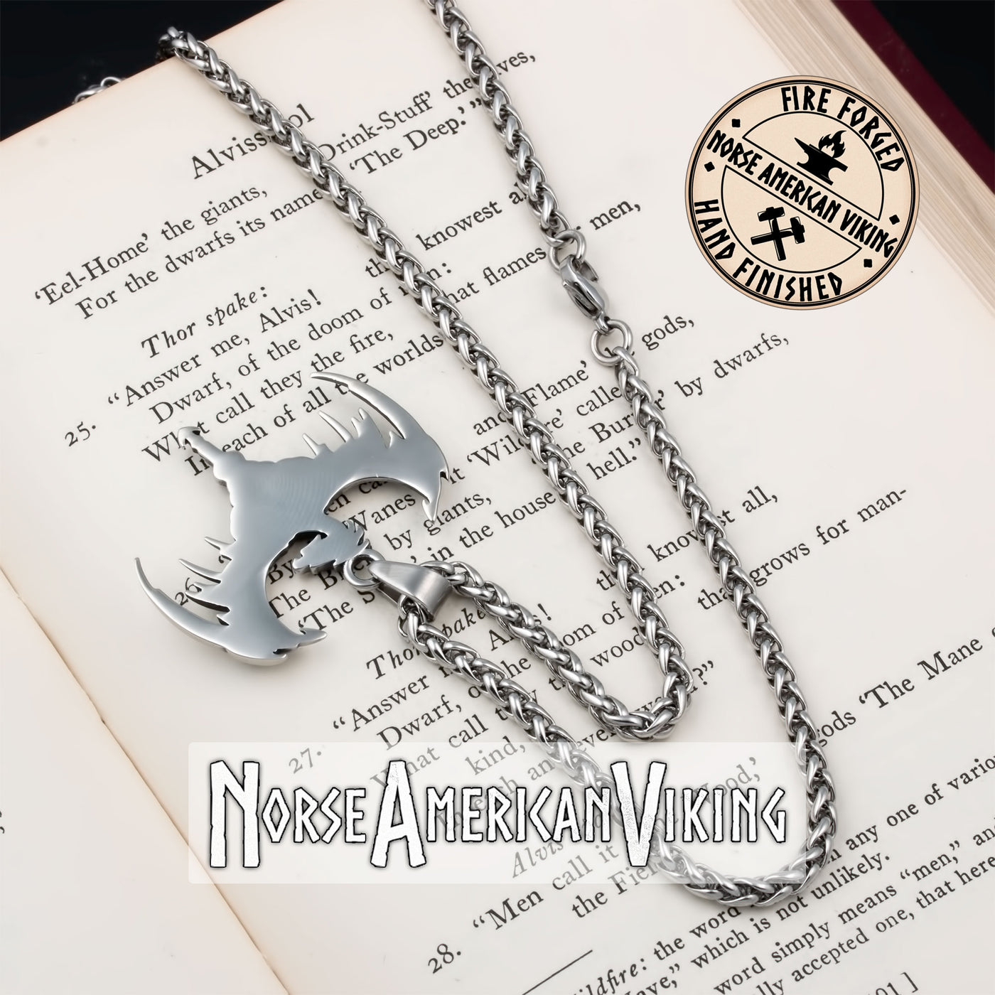 Viking Norse Dragon Stainless Steel Pendant Necklace