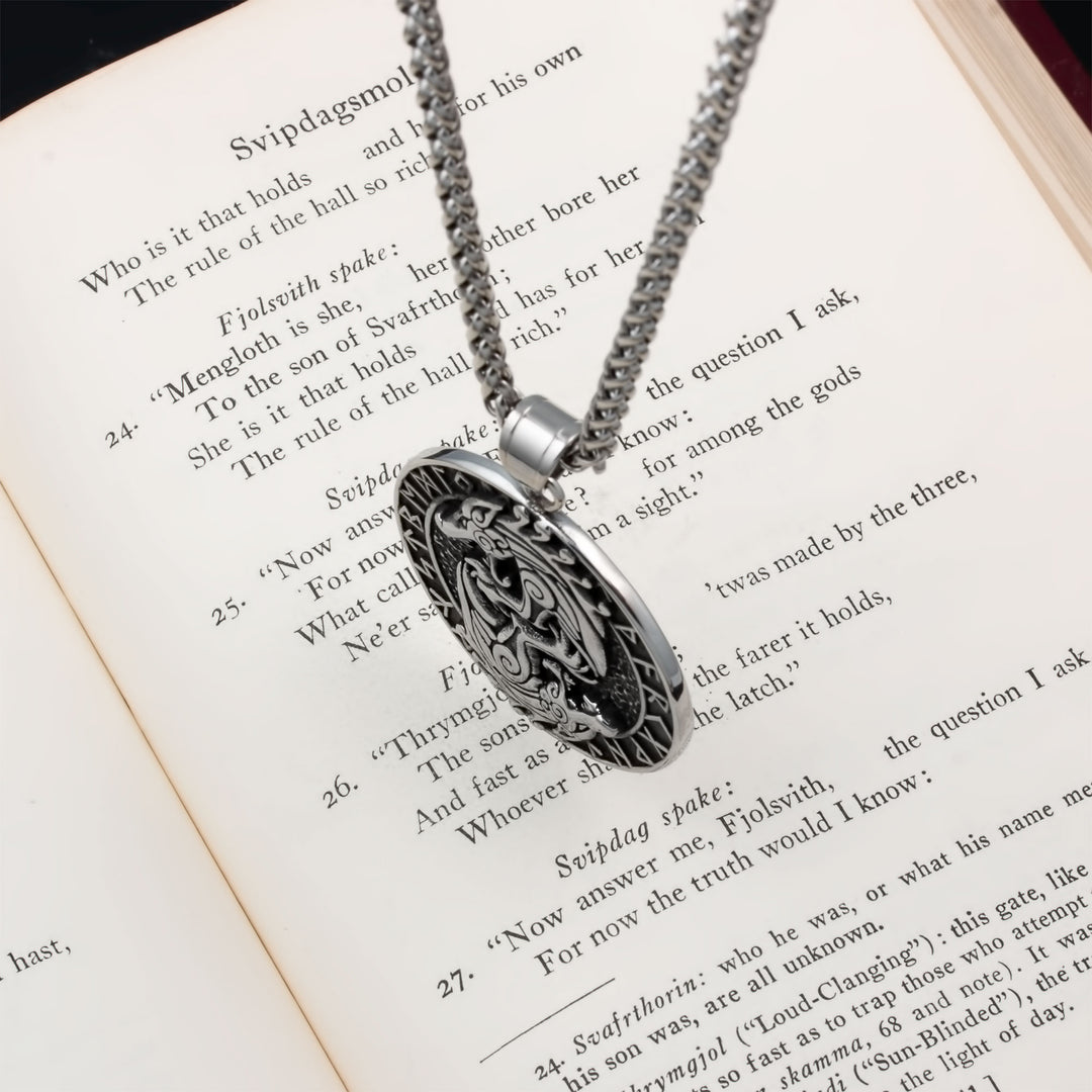 Wolf Rune Pendant Necklace Stainless Steel Viking